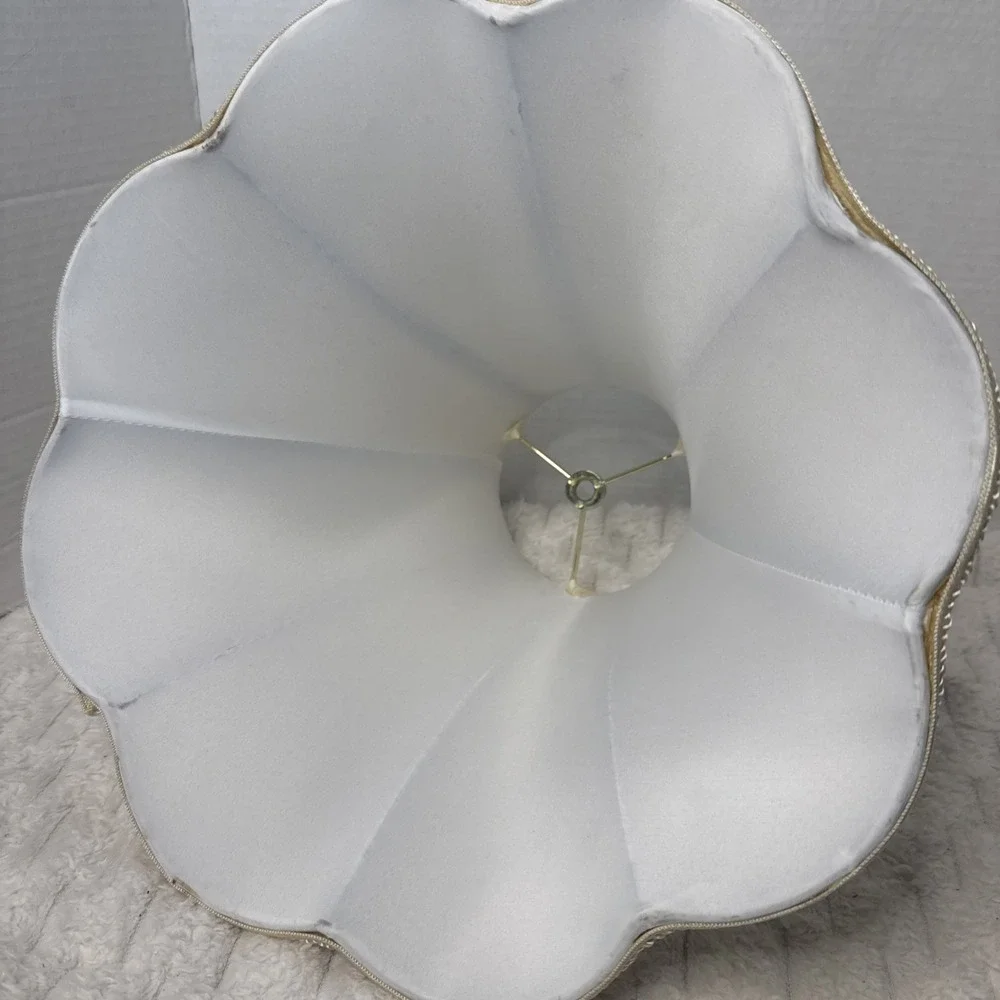 Scallop Bottom Silk Lamp Shade Woven Trim Bell Vintage Rocco Damask Gold Baroque